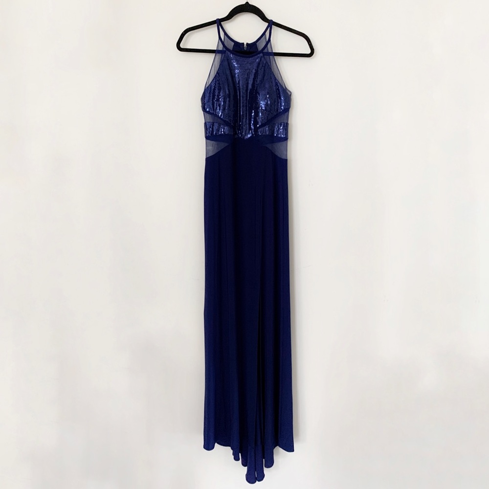 Morgan & Co Blue Sequin Cutout Slit Maxi Dress 3/4
Y2K